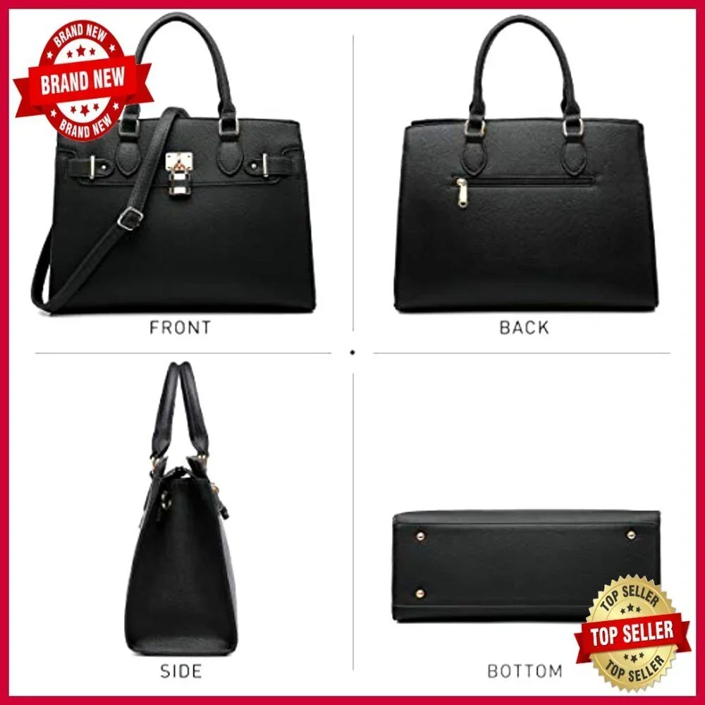 Large Vegan Leather Tote with Clutch, Adjustable Strap, Multiple Pockets